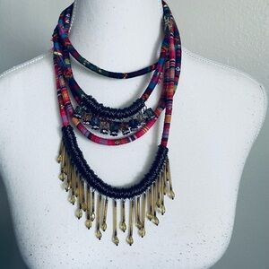 Multicolor Bohemian Necklace with Gold Accents
